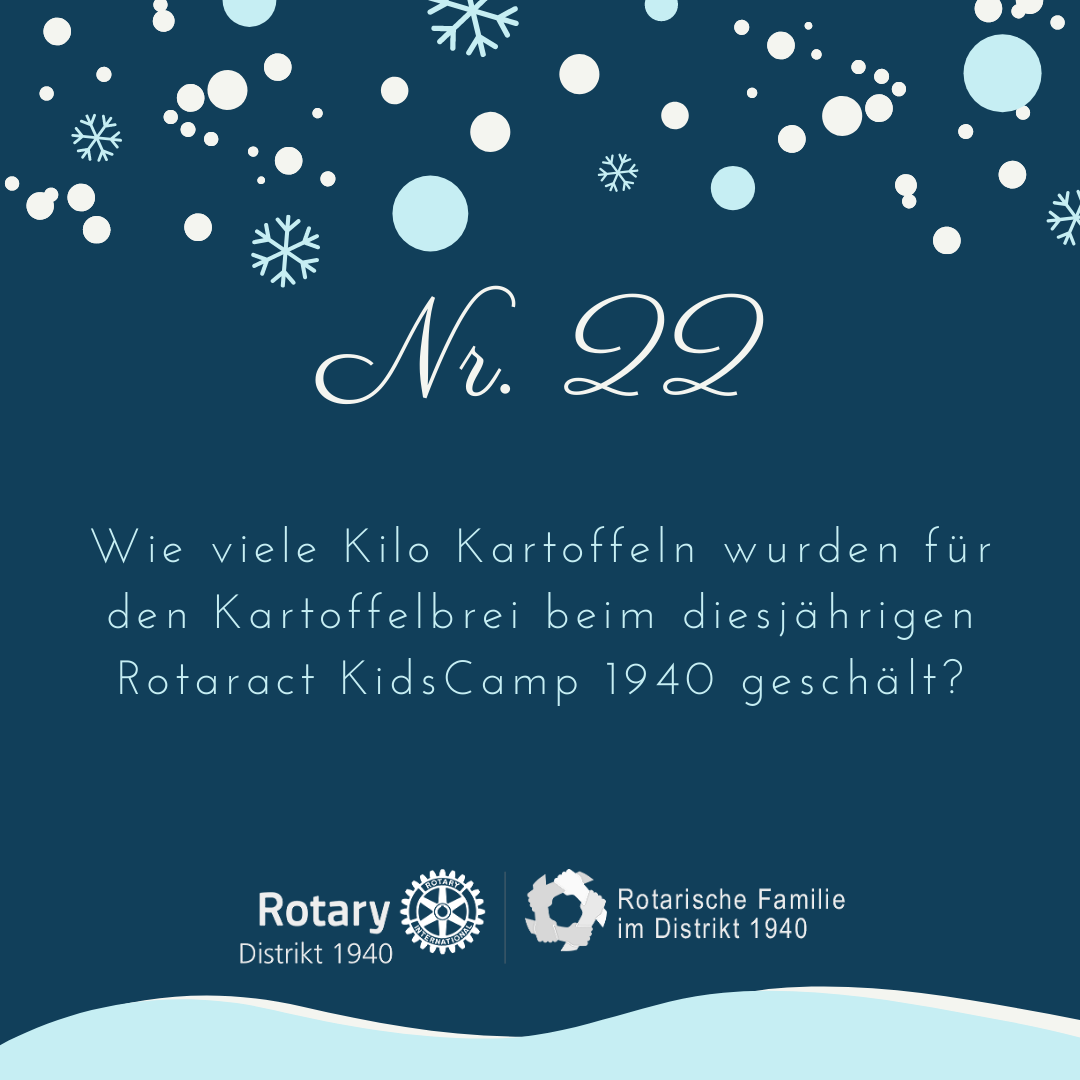 22. Wie viele Kilo Kartoffeln wurden für den Kartoffelbrei beim diesjährigen Rotaract KidsCamp 1940 geschält?